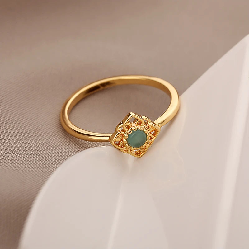 Green Opal Lotus Ring