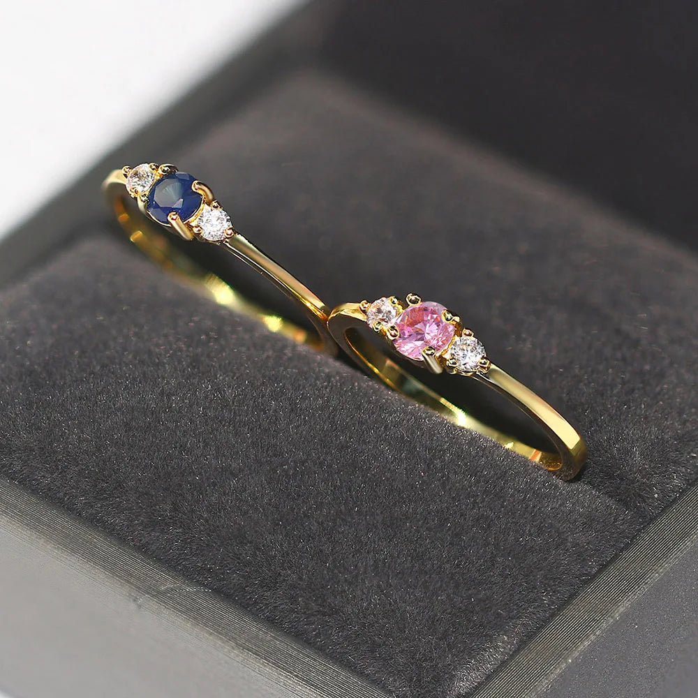 Slim Colorful Stone Light Gold Ring