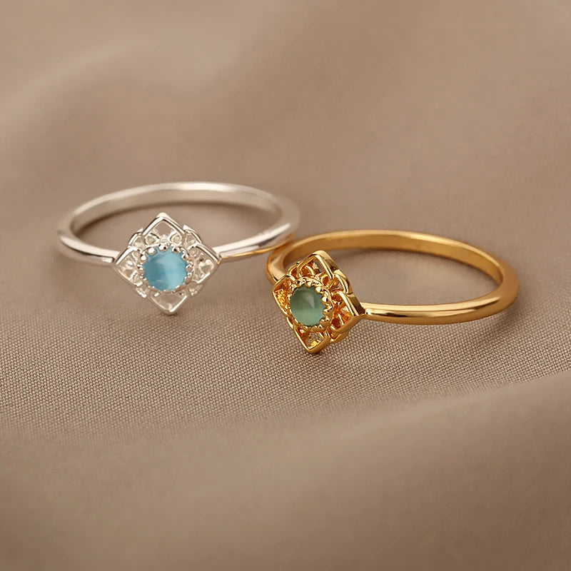 Green Opal Lotus Ring