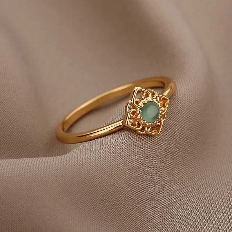 Green Opal Lotus Ring