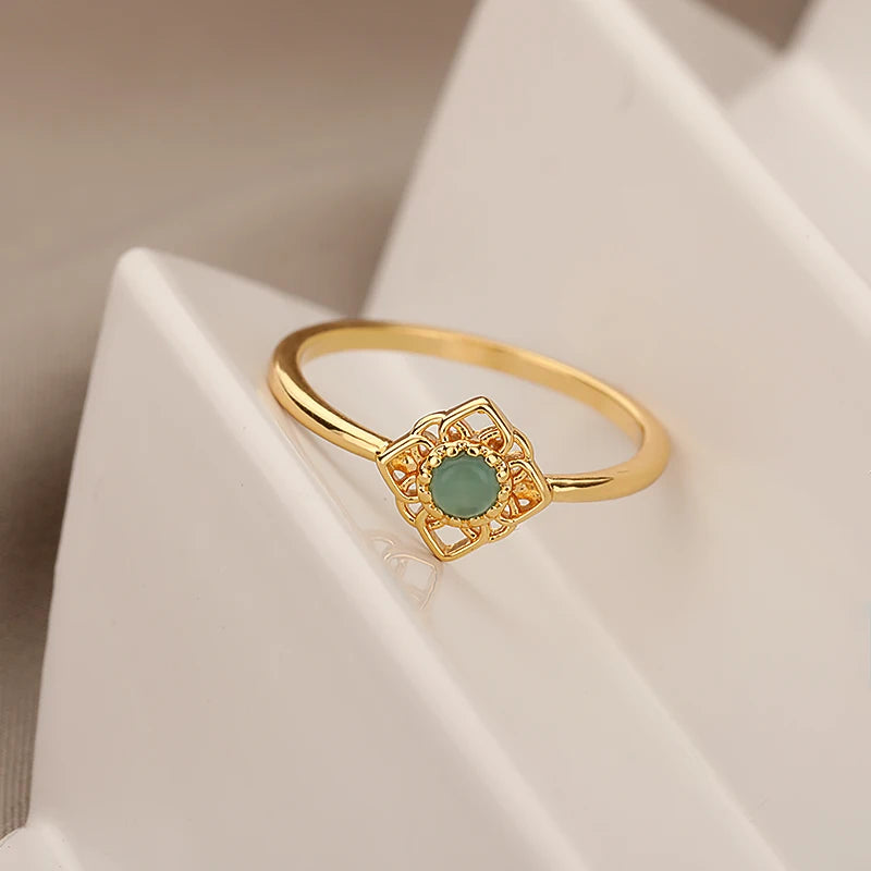 Green Opal Lotus Ring