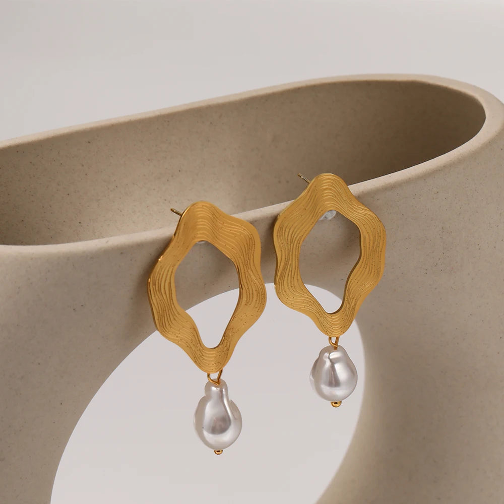 18K Gold Plated Irregular Drop Earrings Waterproof