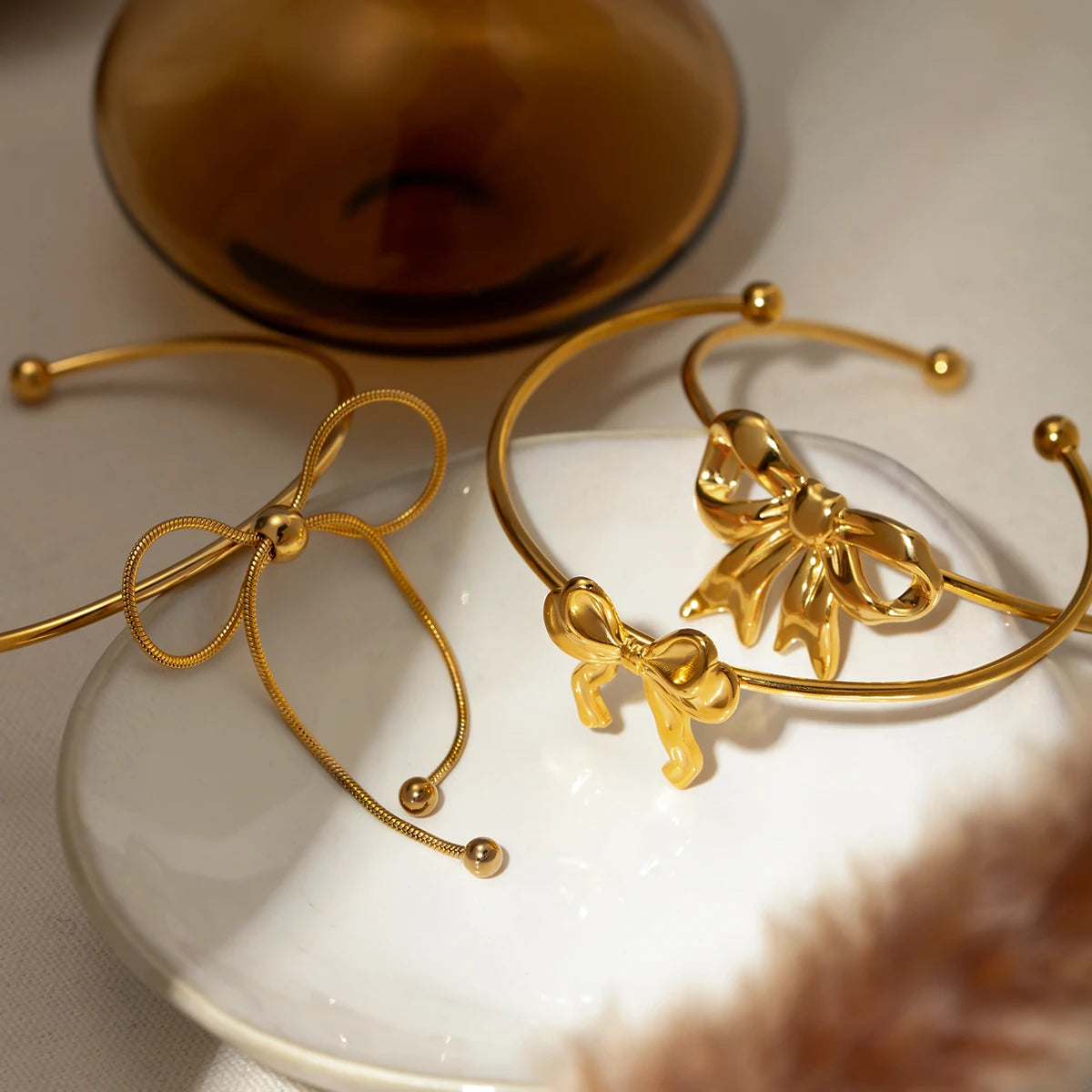 18k Gold Plated Waterproof Bow Knot Open Bangle