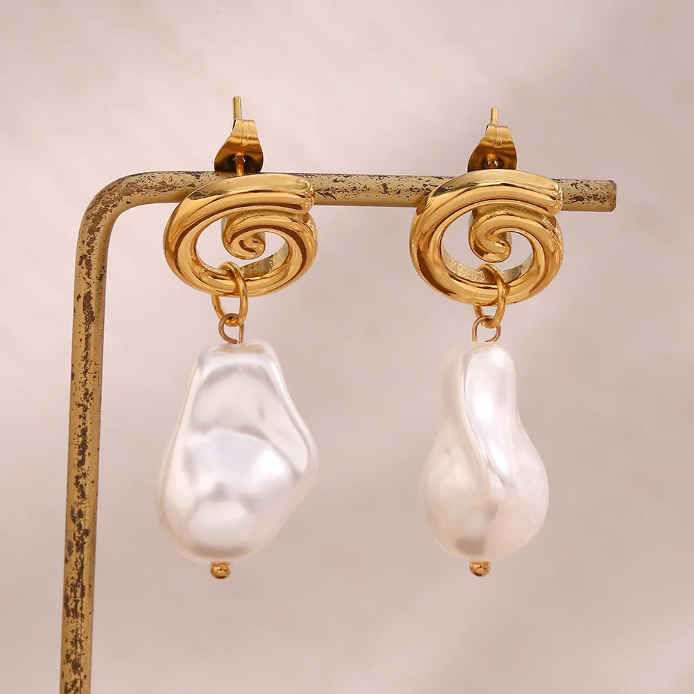 18K Plated Pearl Cyclone Earrings