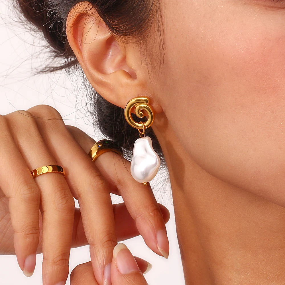 18K Plated Pearl Cyclone Earrings