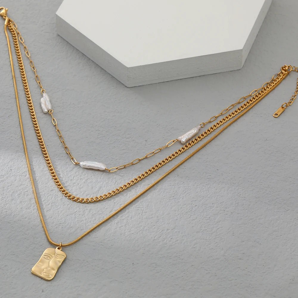 Freshwater Pearl Pendant Necklace Waterproof 18K Plated