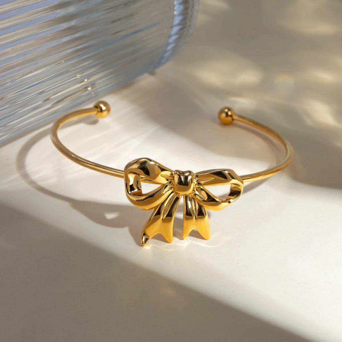 18k Gold Plated Waterproof Bow Knot Open Bangle