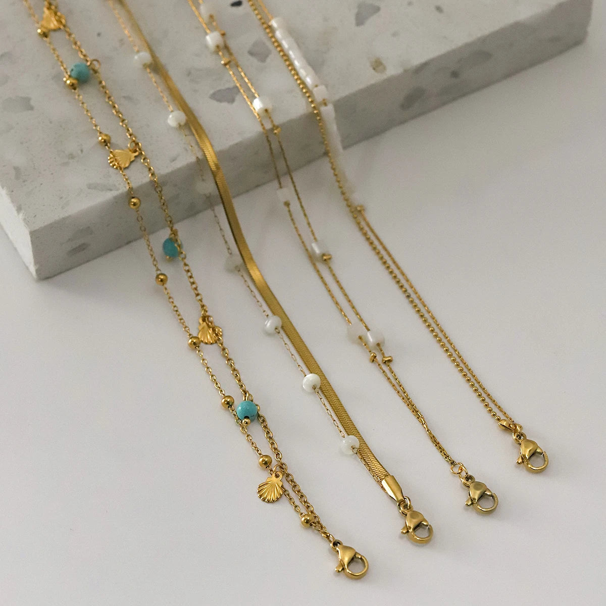 18K Gold Plated Sea Ocean Series Vintage Anklet Waterproof