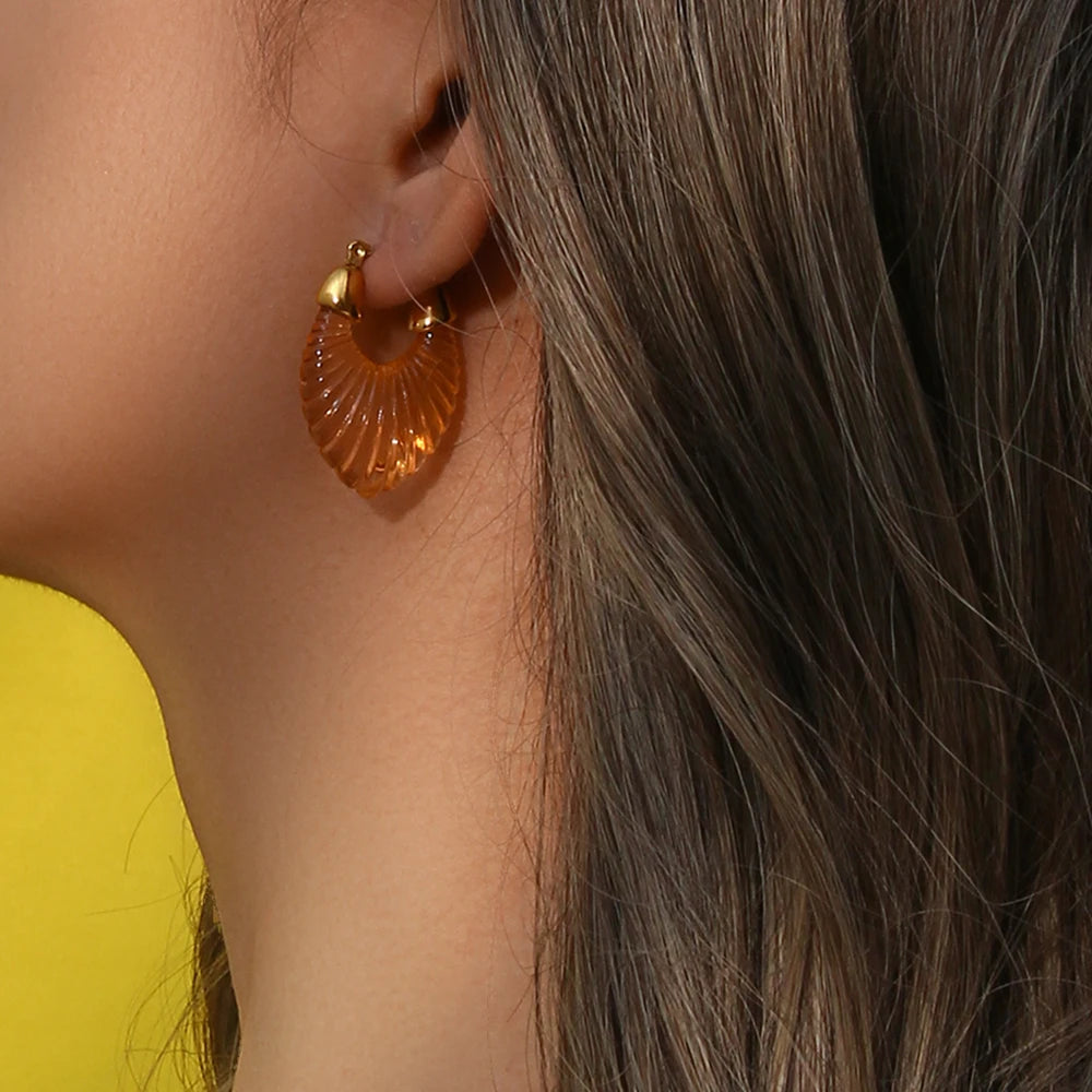 Resin Leaf Hoop 18K Plated Waterproof Earrings