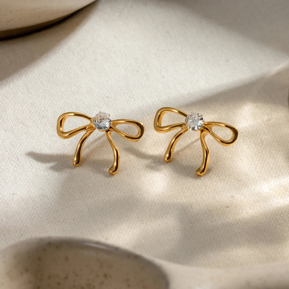 18K Plated Bowknot Earrings Waterproof