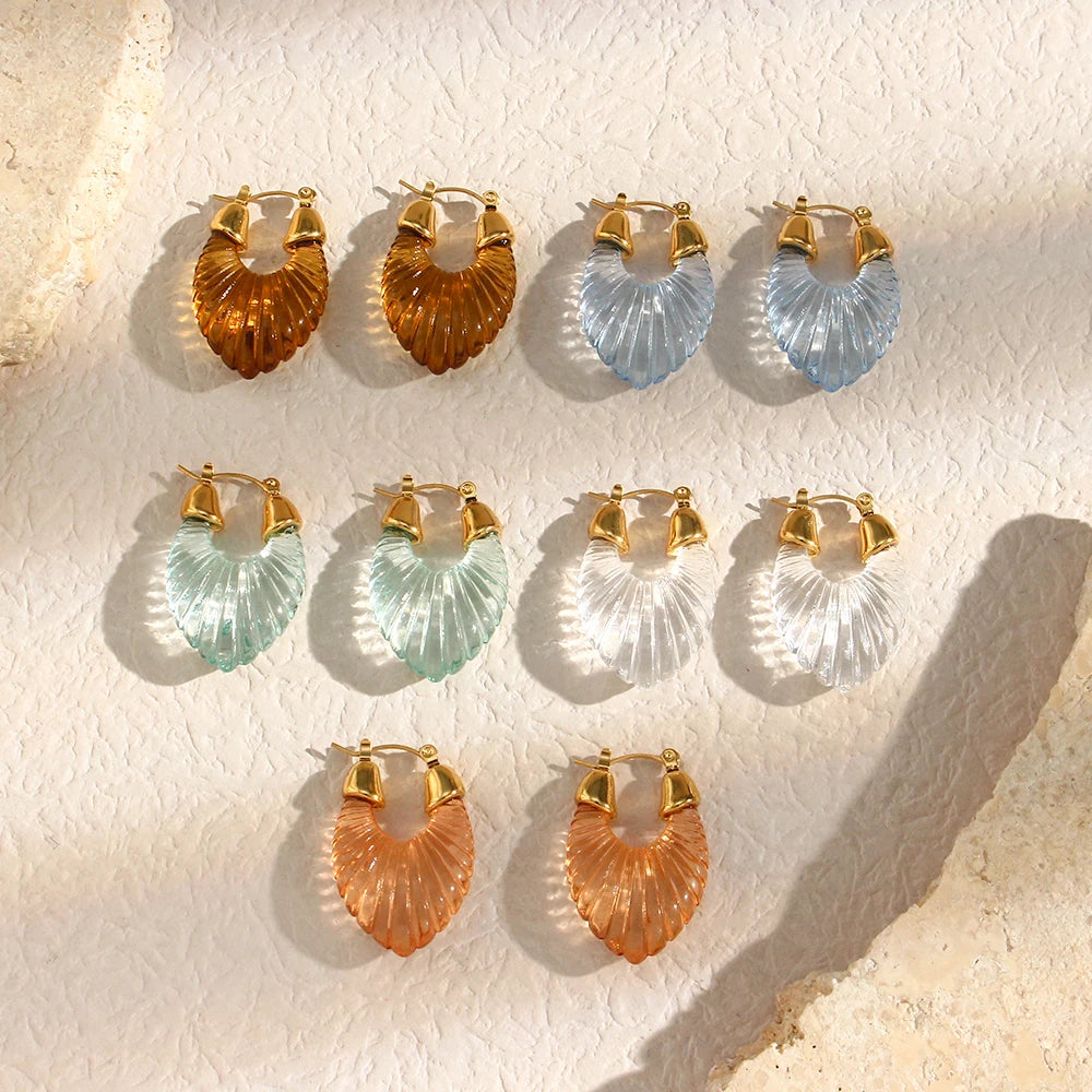 Resin Leaf Hoop 18K Plated Waterproof Earrings