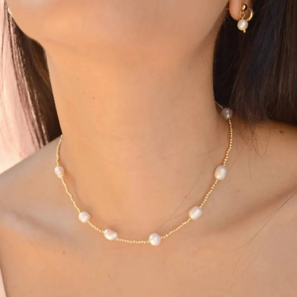 Natural Freshwater Pearl Gold Plated Waterproof Necklace