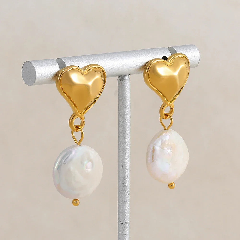 Pearl Pendant Dangle Earrings Waterproof 18K Plated