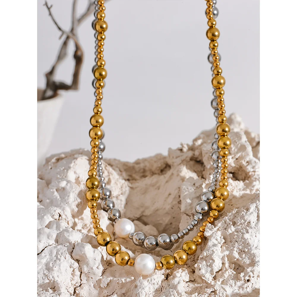 Waterproof Pearl 18K Gold Plated Bead Necklace