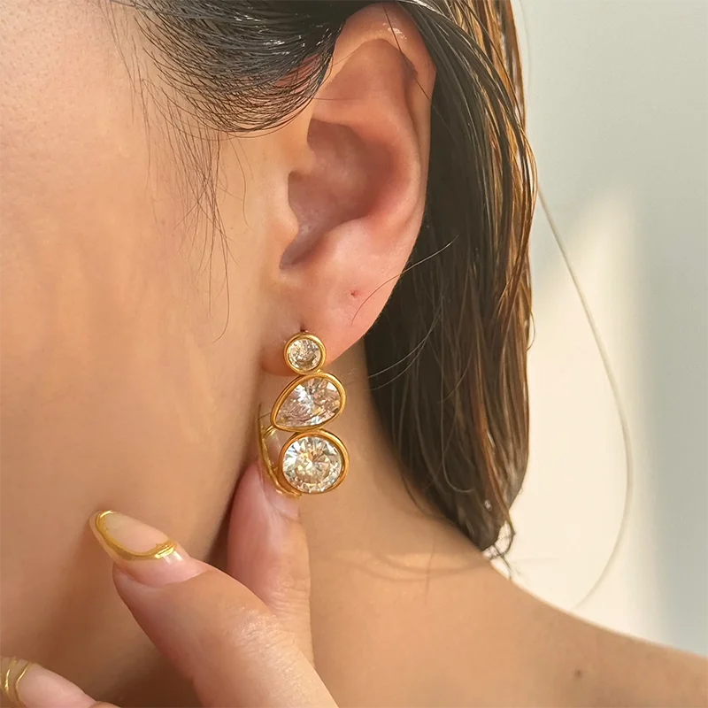Round Waterdrop CZ Stone Earrings