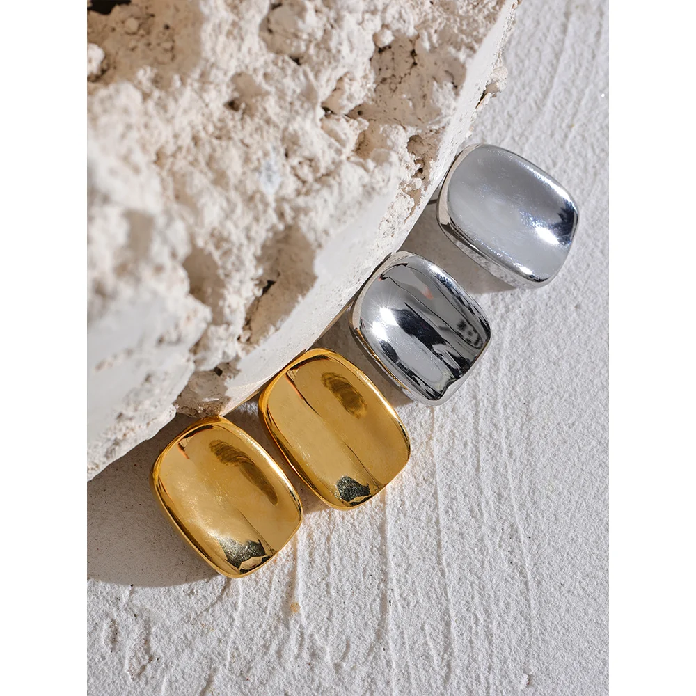 Vintage Metal Square Stud Earrings 18K Plated Waterproof