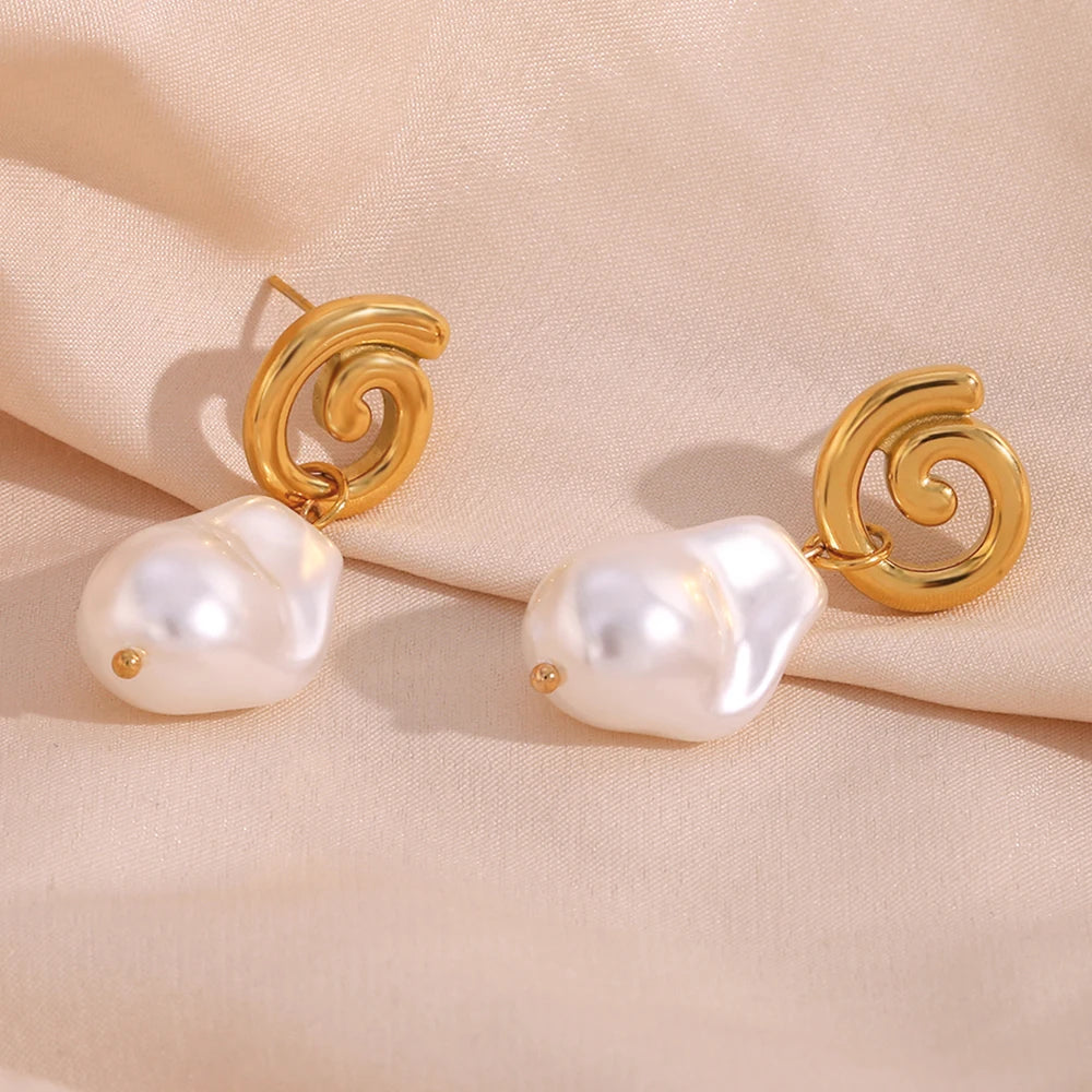 18K Plated Pearl Cyclone Earrings