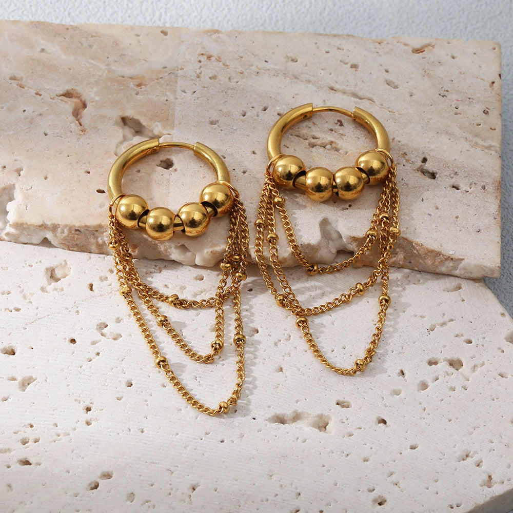 Chain Tassel Earrings Waterproof 18K Gold Plated