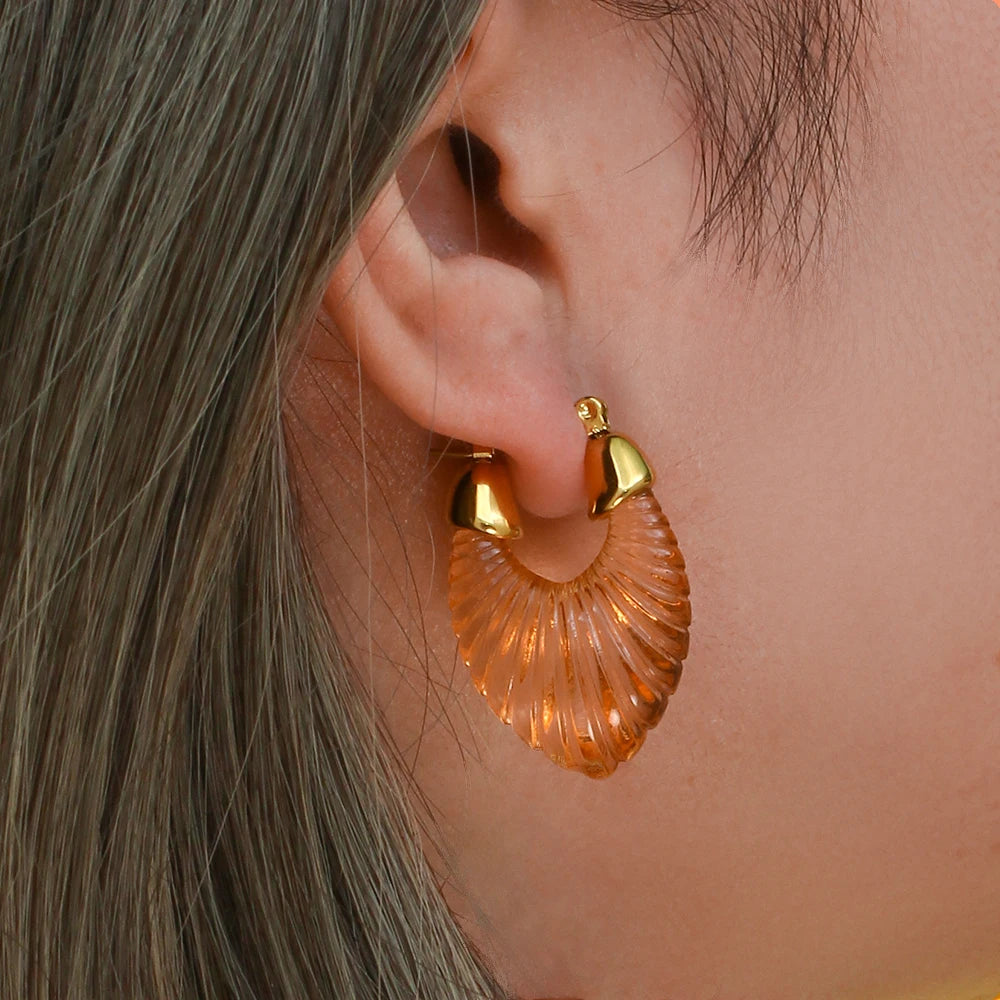 Resin Leaf Hoop 18K Plated Waterproof Earrings