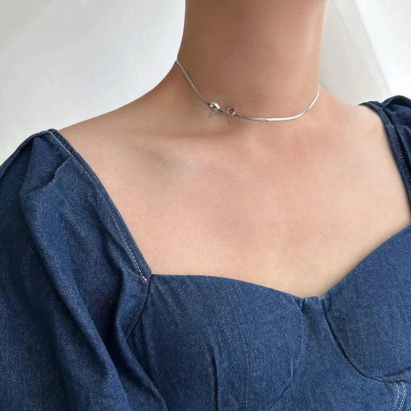 18K Gold Plated Bow Snake Bone Chain Choker Waterproof
