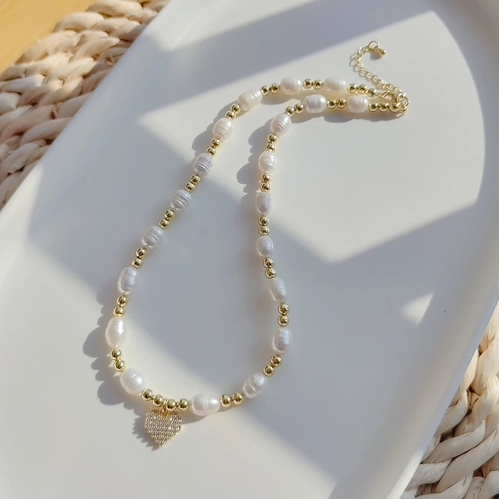 Heart Pendant Pearl Necklace