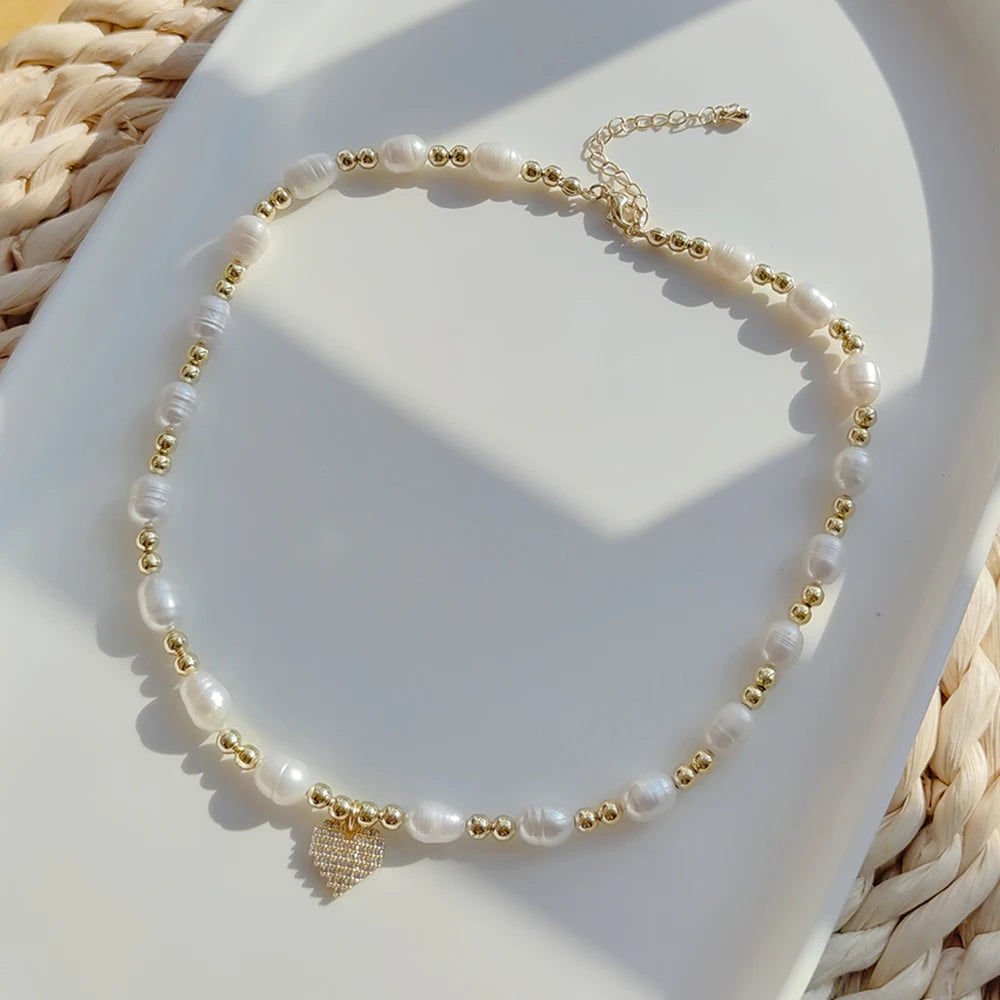 Heart Pendant Pearl Necklace