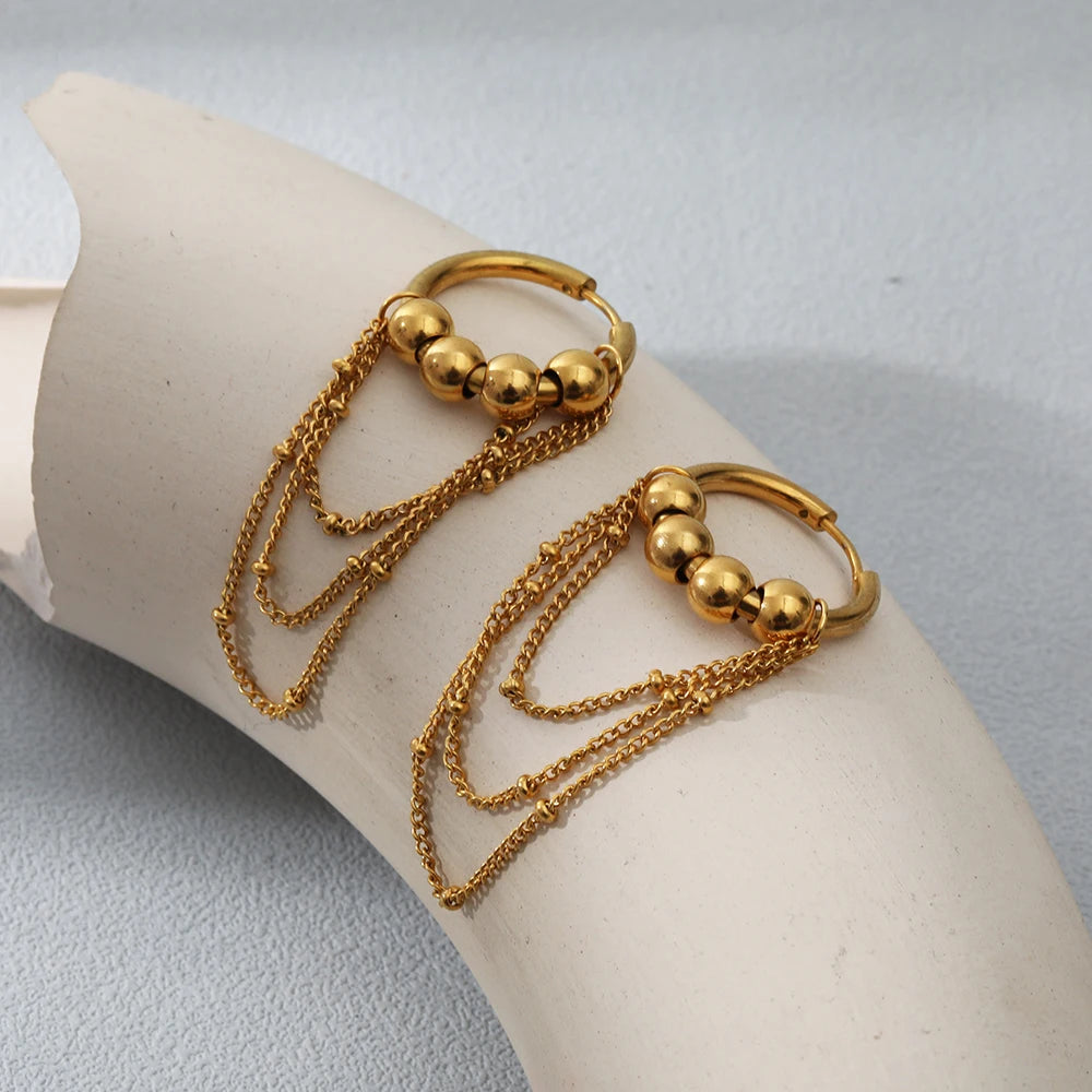 Chain Tassel Earrings Waterproof 18K Gold Plated
