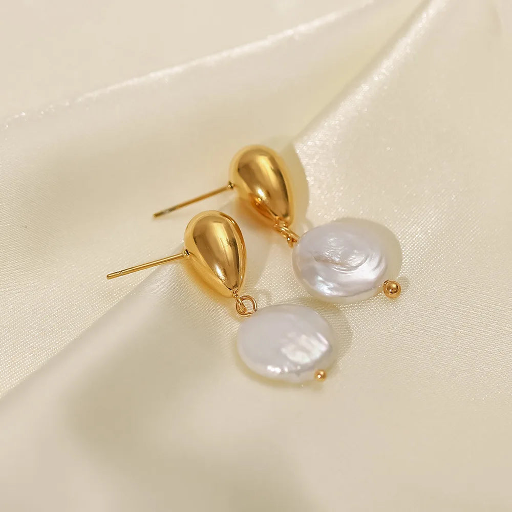 18K Gold Plated Waterproof Baroque Pearl Drop Earrings