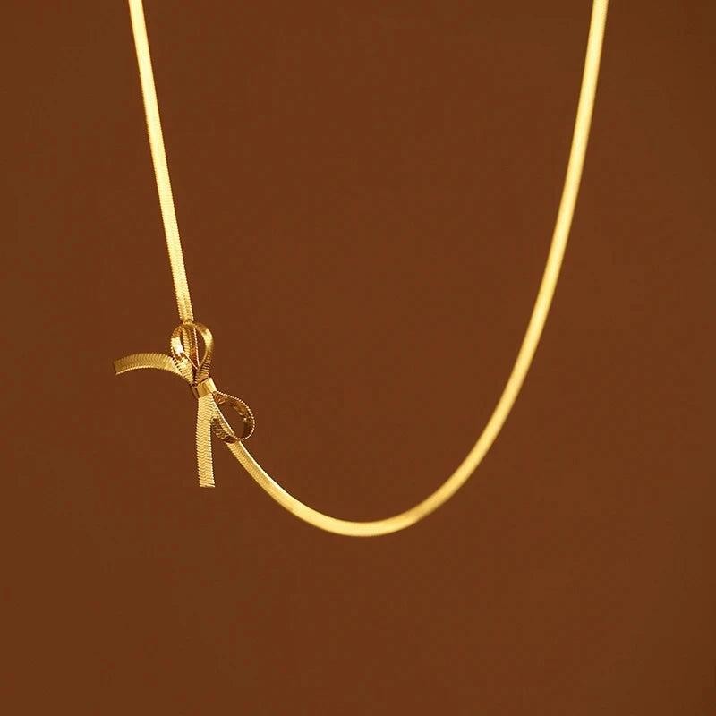 18K Gold Plated Bow Snake Bone Chain Choker Waterproof