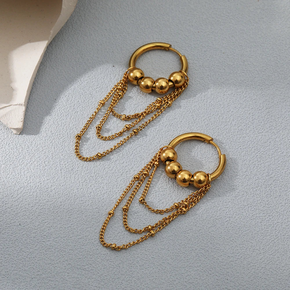 Chain Tassel Earrings Waterproof 18K Gold Plated