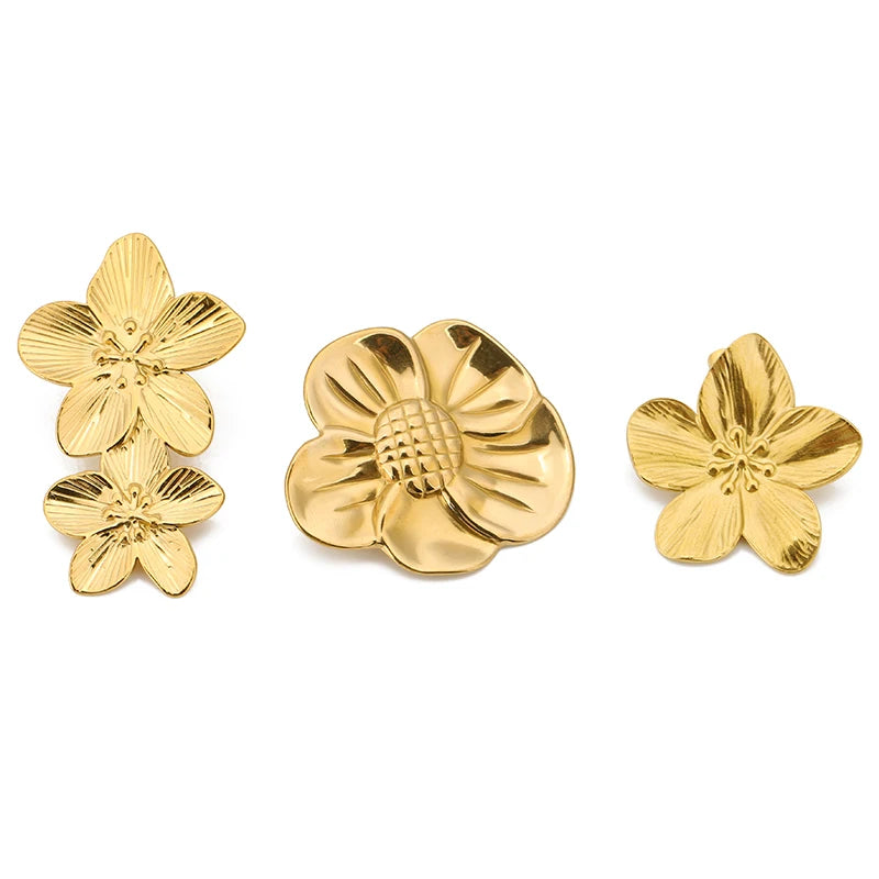 Vintage Flower Stud Earrings 18k Plated Waterproof