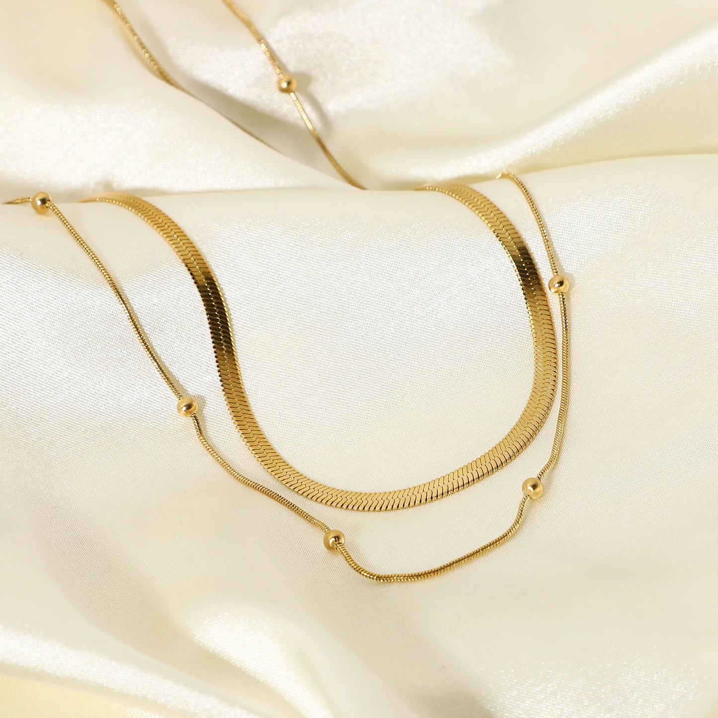 18K Gold Plated Waterproof Layered Snake Chain Necklace