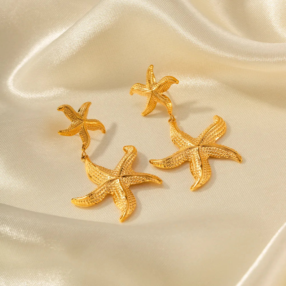 18K Gold Plated Waterproof Starfish Drop Earrings