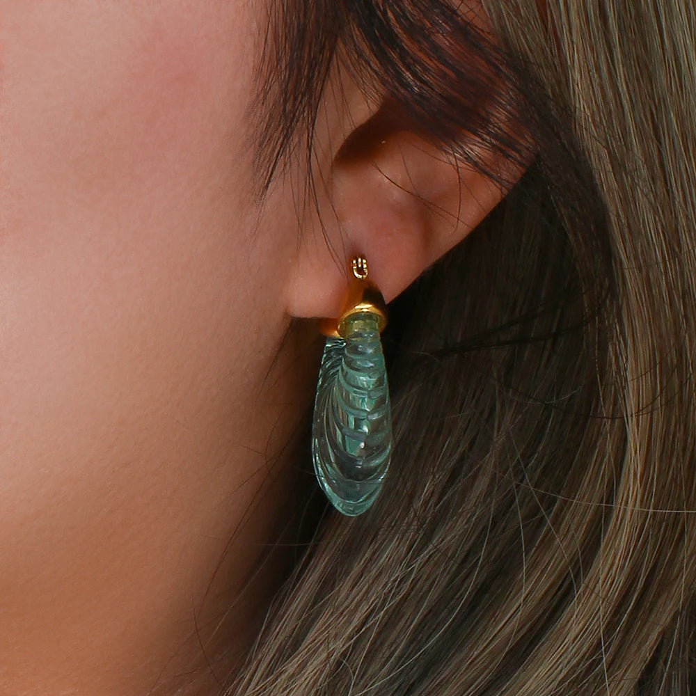 Resin Leaf Hoop 18K Plated Waterproof Earrings