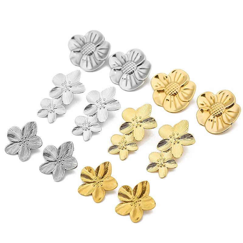 Vintage Flower Stud Earrings 18k Plated Waterproof