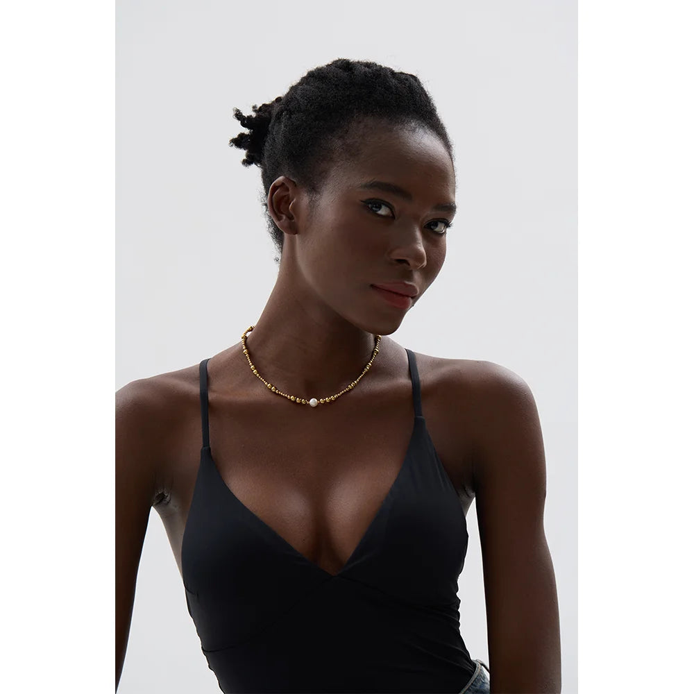 Waterproof Pearl 18K Gold Plated Bead Necklace