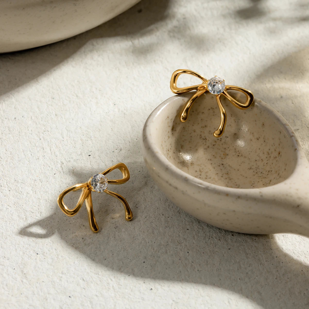 18K Plated Bowknot Earrings Waterproof