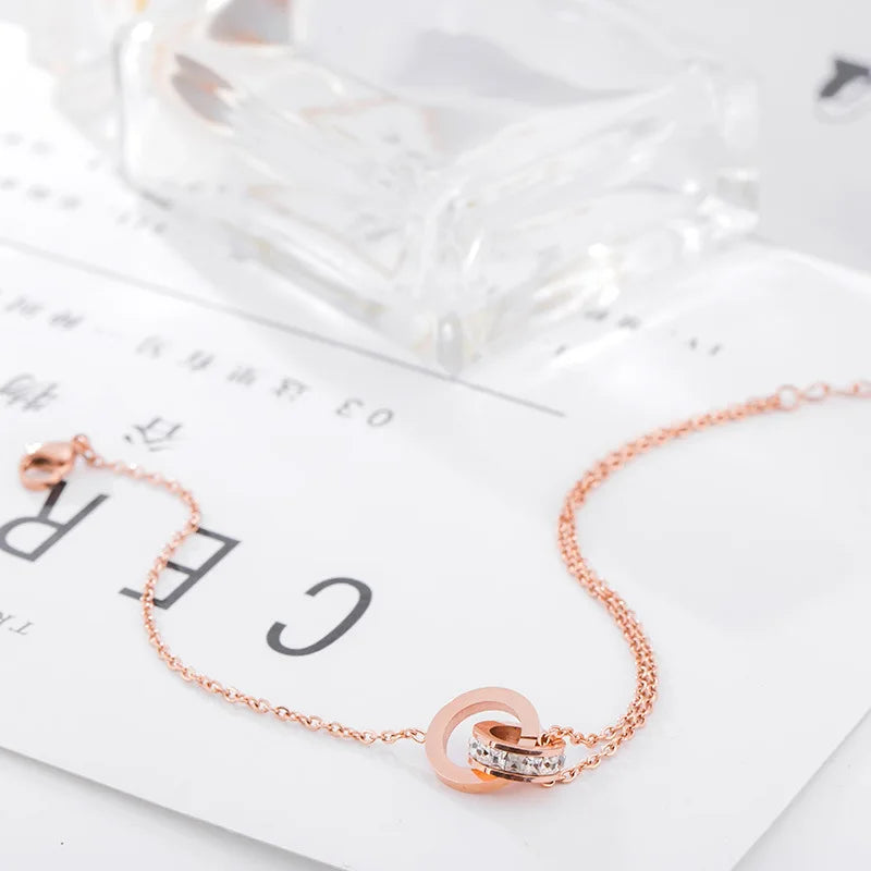 Waterproof Double Circle Crystal Anklet