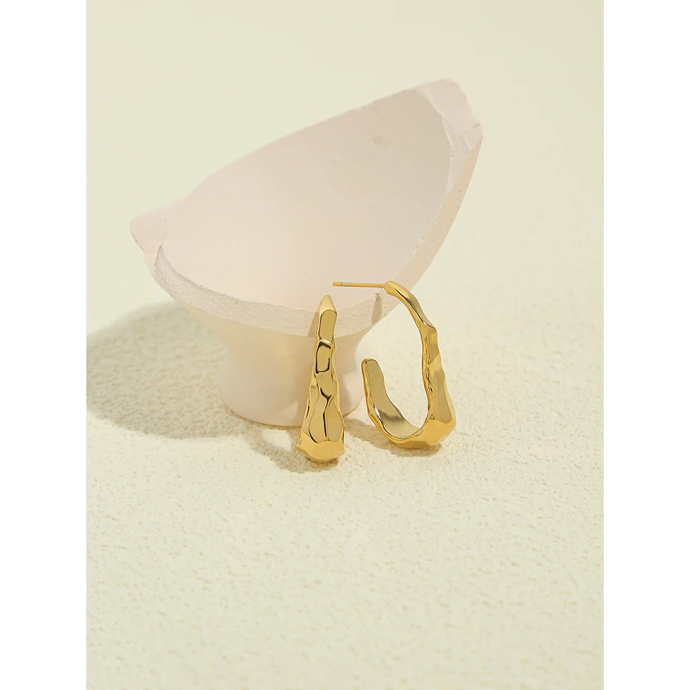 18K Gold Plated Waterproof Irregular Hoop Earrings