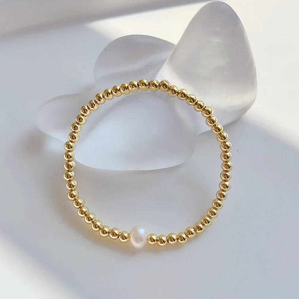 18k Gold Plated WATERPROOF Bead and Pearl Bracelet