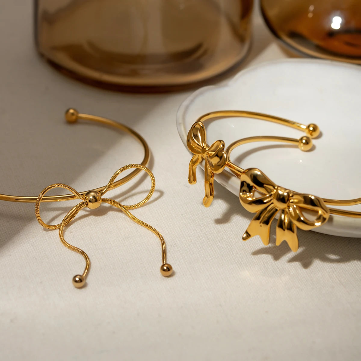 18k Gold Plated Waterproof Bow Knot Open Bangle
