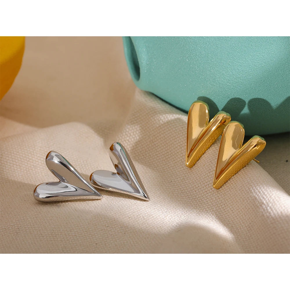 Heart Stud Earrings 18K Plated Waterproof