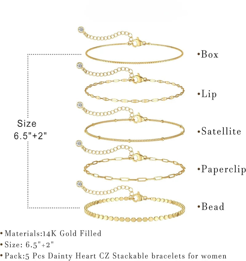 14K Dainty Gold Plated Stackable Bracelet
