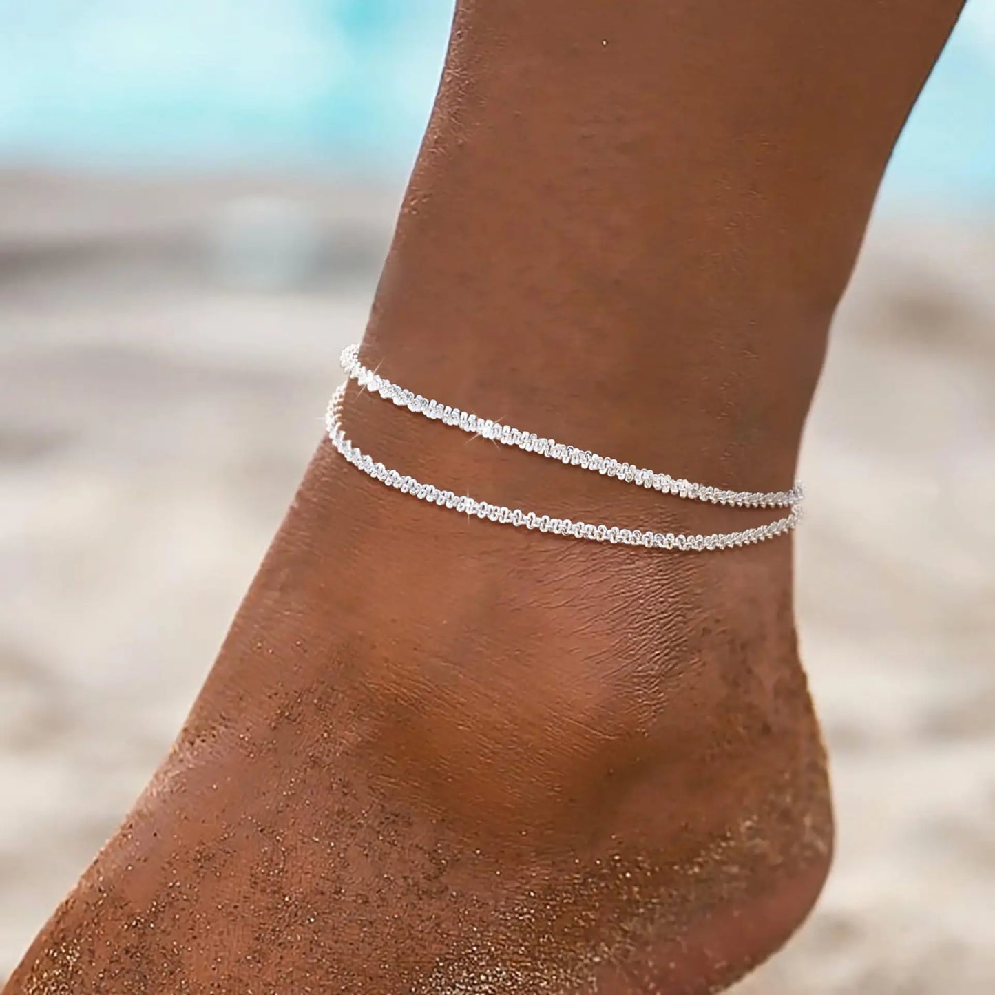 14K Gold Plated Cuban Link Chain Anklets Waterproof