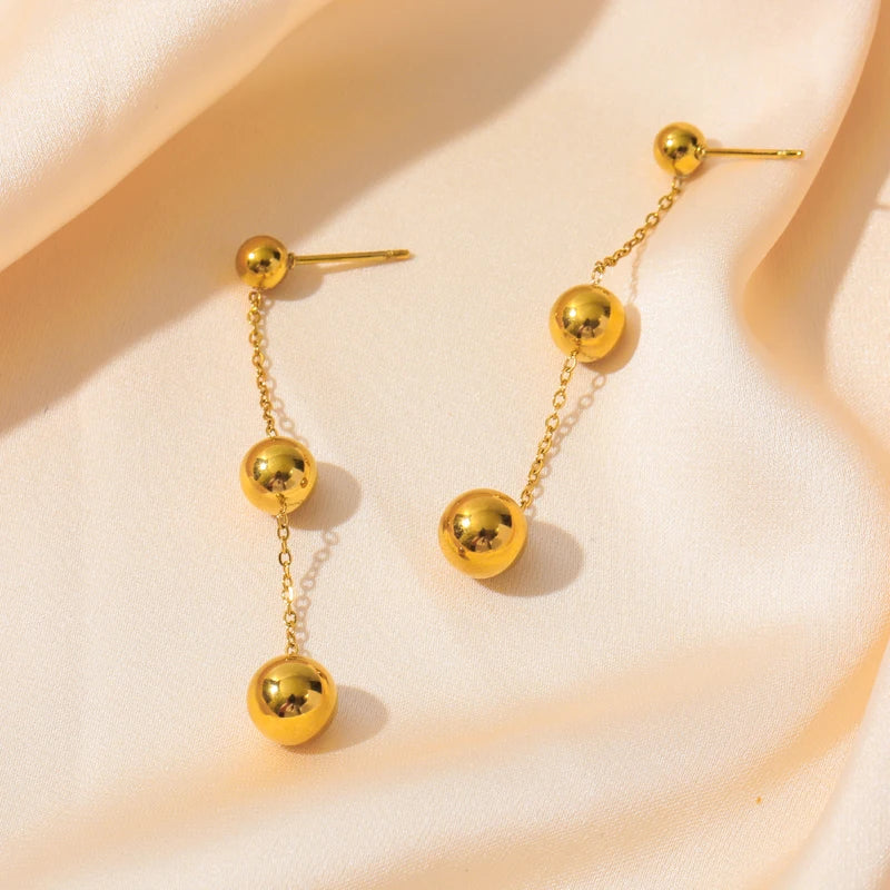 18K Gold Plated Bead Dangle Earrings Waterproof