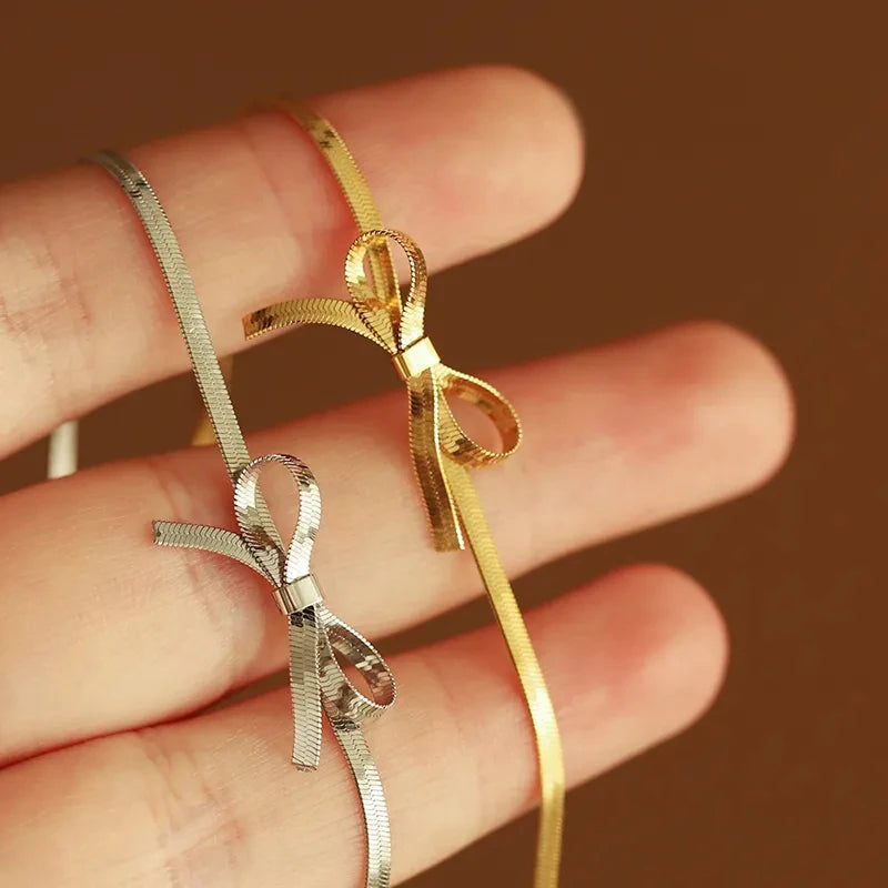 18K Gold Plated Bow Snake Bone Chain Choker Waterproof