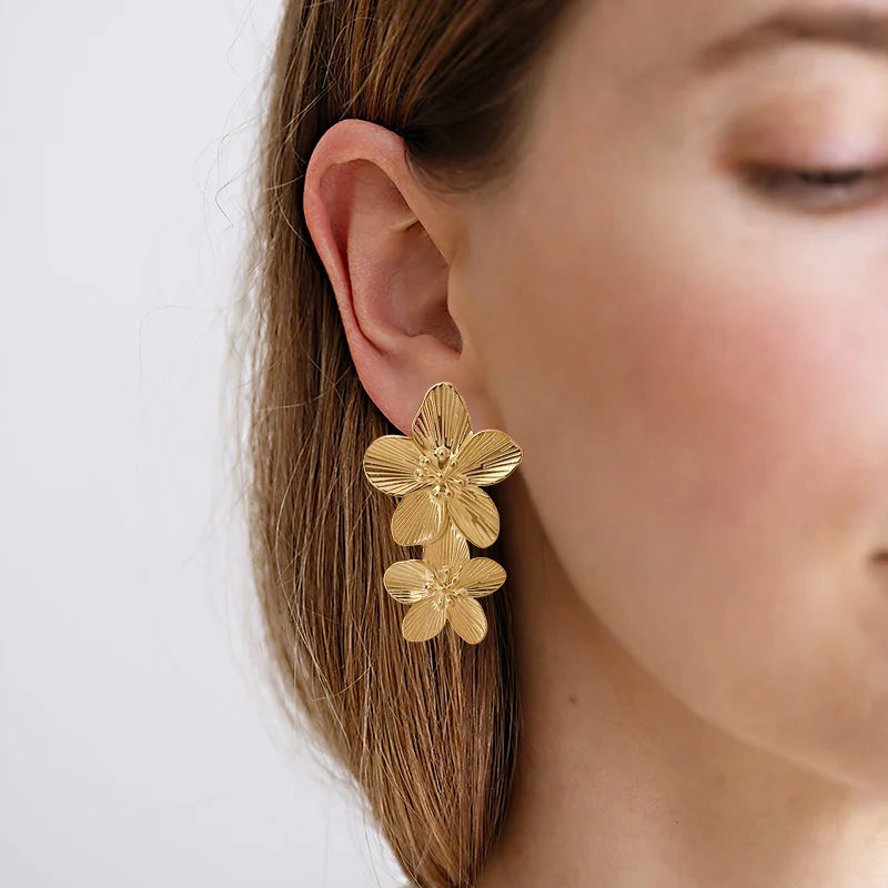 Vintage Flower Stud Earrings 18k Plated Waterproof