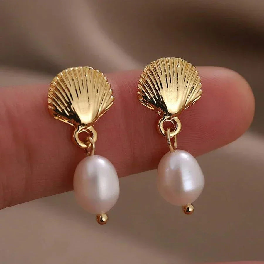 Pearl Pendant Dangle Earrings Waterproof 18K Plated