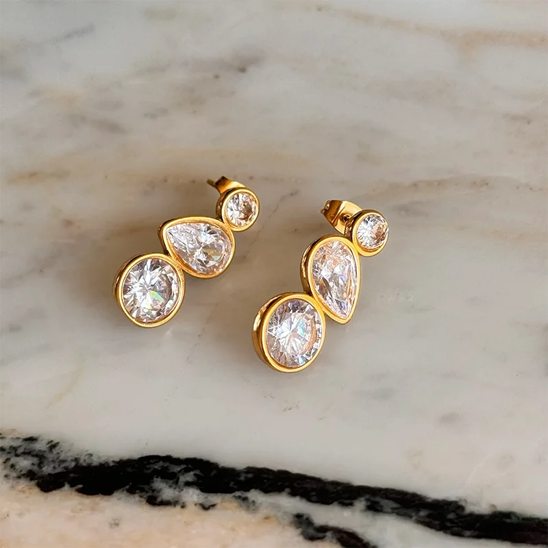 Round Waterdrop CZ Stone Earrings