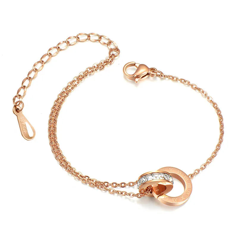 Waterproof Double Circle Crystal Anklet